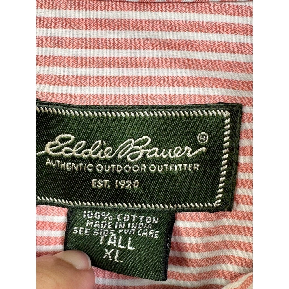 Eddie Bauer Men Button Down Shirt orange Strip Long Sleeve Classic Fit Casual XL